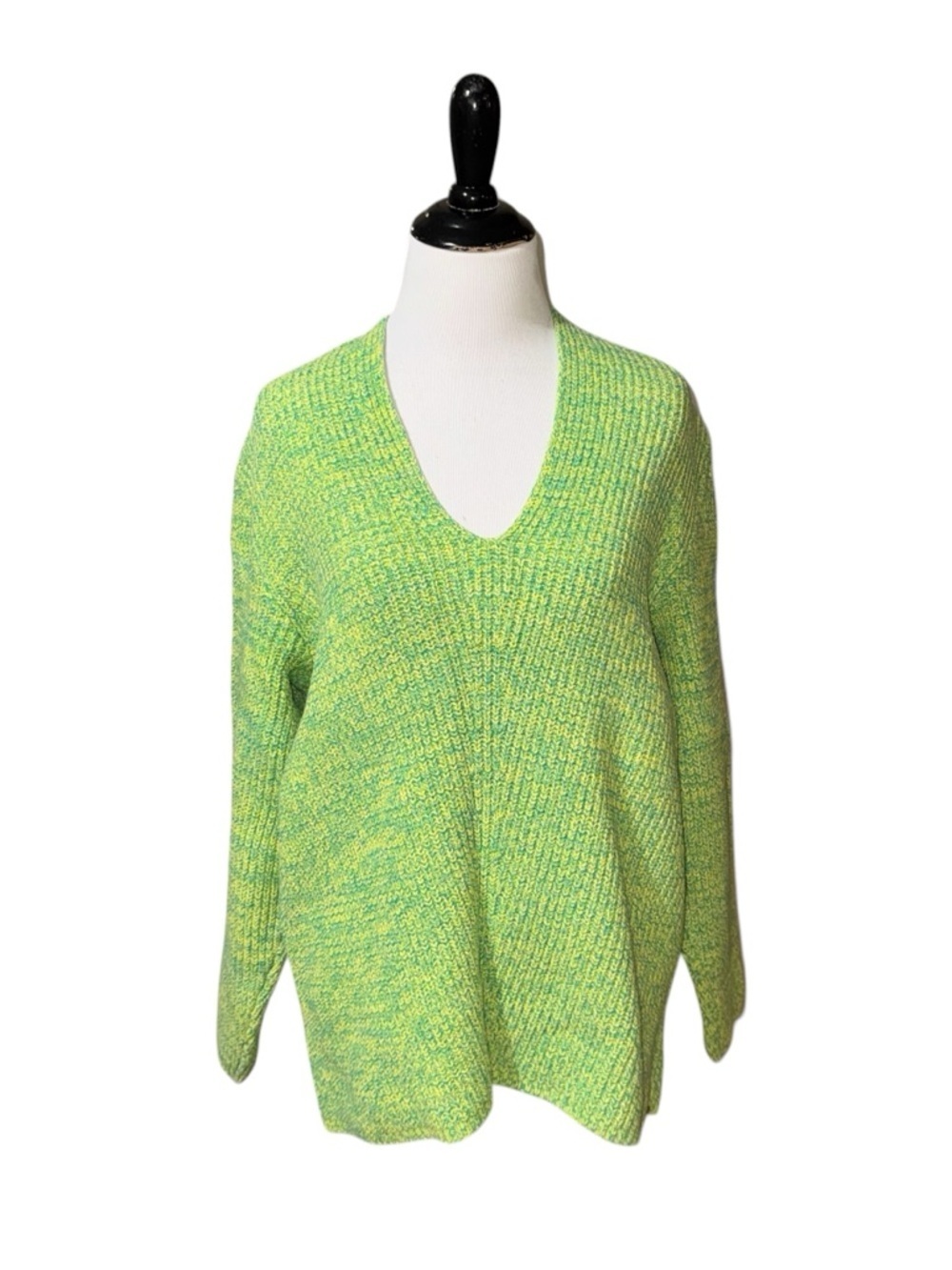 Urban Outfitters Women's XS V-Neck Cable Knit Sweater Marbled Green Colorful
